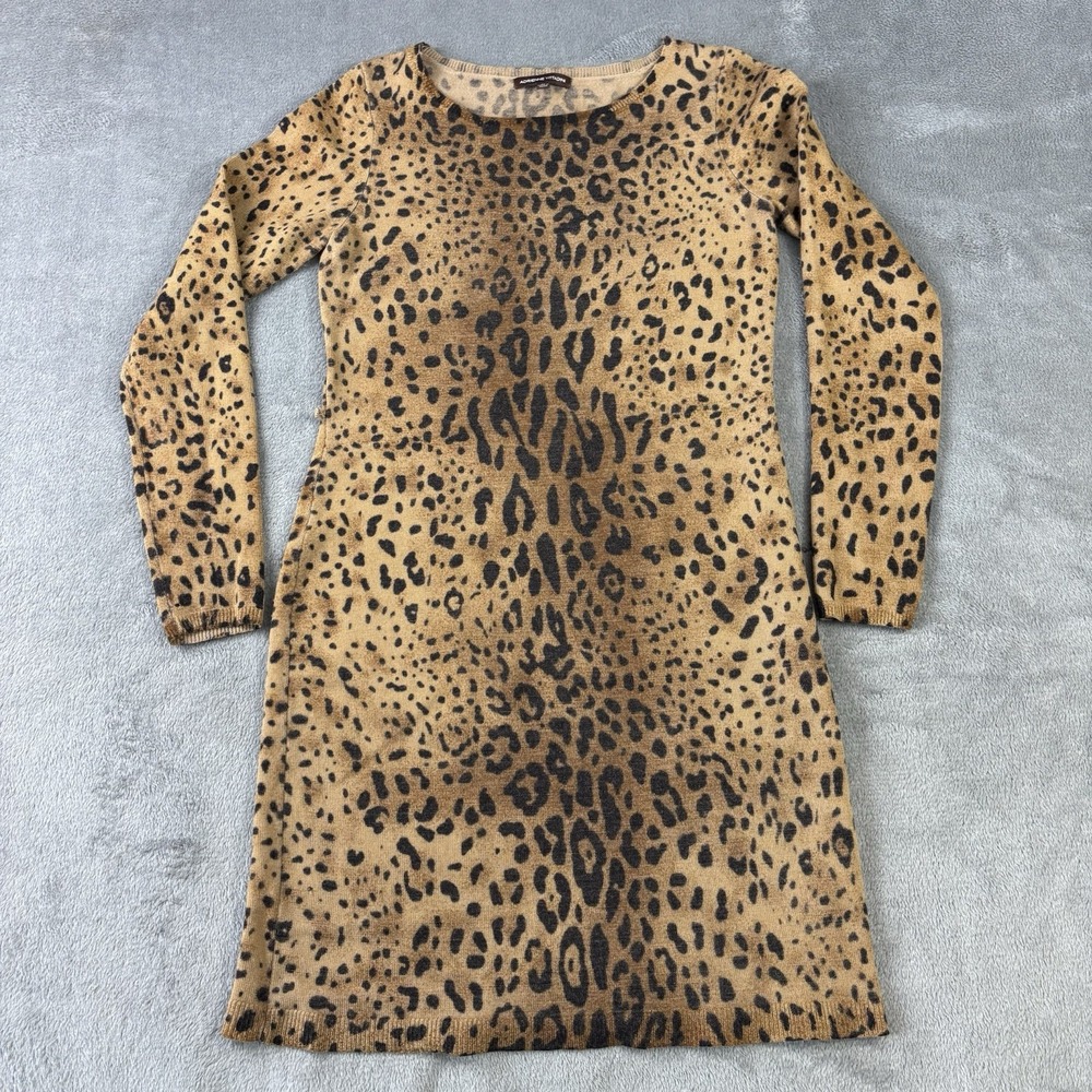 Adrienne Vittadini Sweater Dress Womens M 100% Wool Cottagecore Leopard Print‎